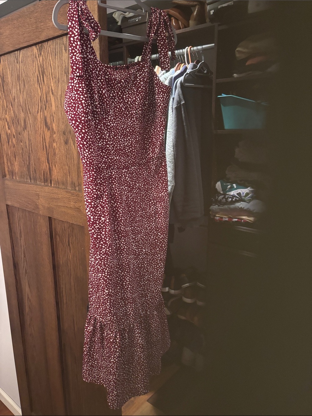 Women’s Burgundy Floral Tie-Shoulder Midi Dress